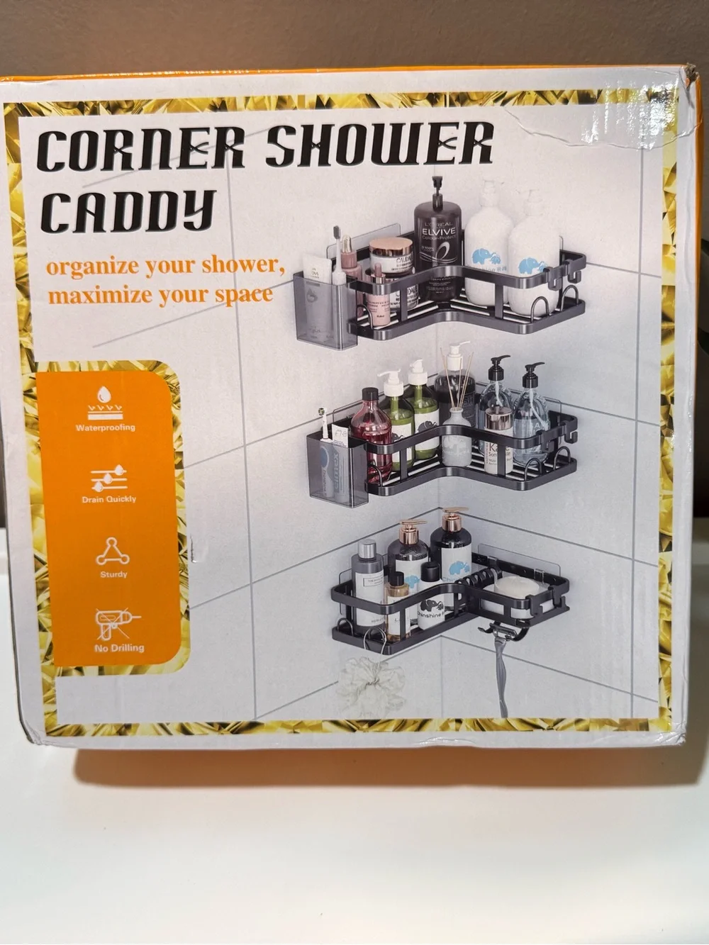 Corner Shower Caddy Wall Shelf - Black